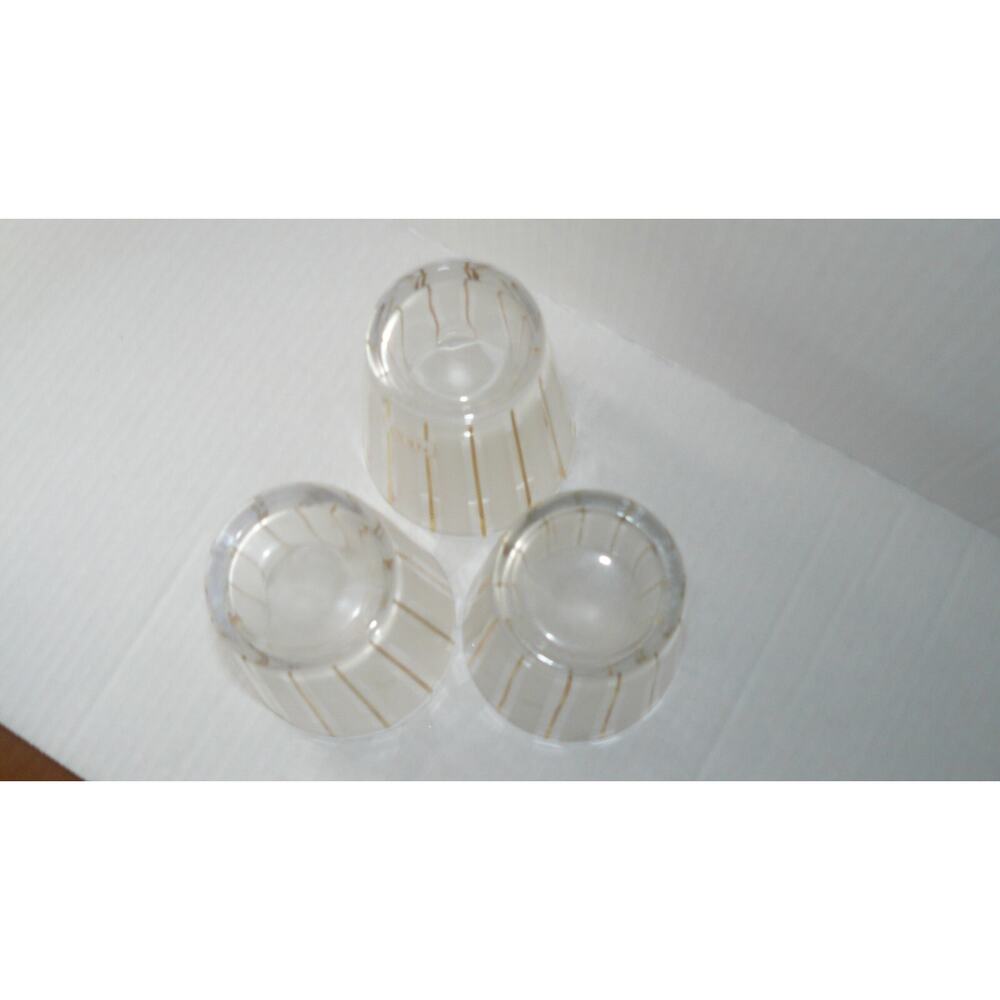 Vintage Nest Frosted Crystal and Gold Striped Glasses Candle Holders MCM 3 Set